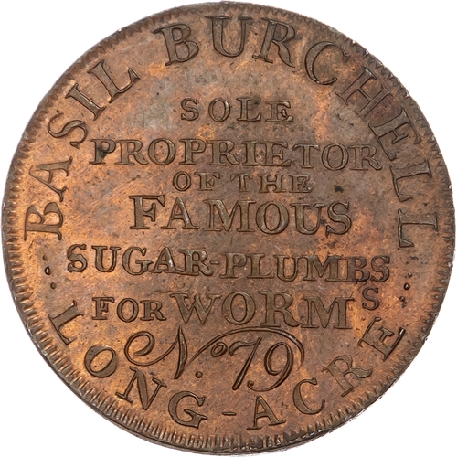 1070 - London - Longacre, Basil Burchell (medicine seller) Advertising Halfpenny undated, as last, copper a... 