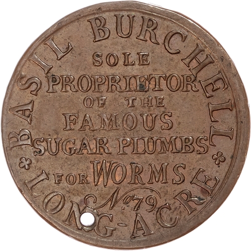 1070 - London - Longacre, Basil Burchell (medicine seller) Advertising Halfpenny undated, as last, copper a... 