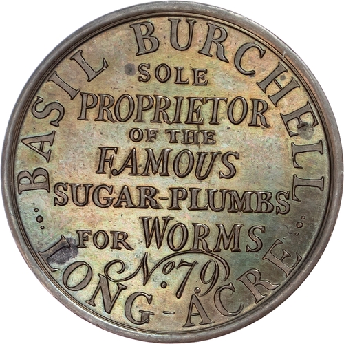 1070 - London - Longacre, Basil Burchell (medicine seller) Advertising Halfpenny undated, as last, copper a... 