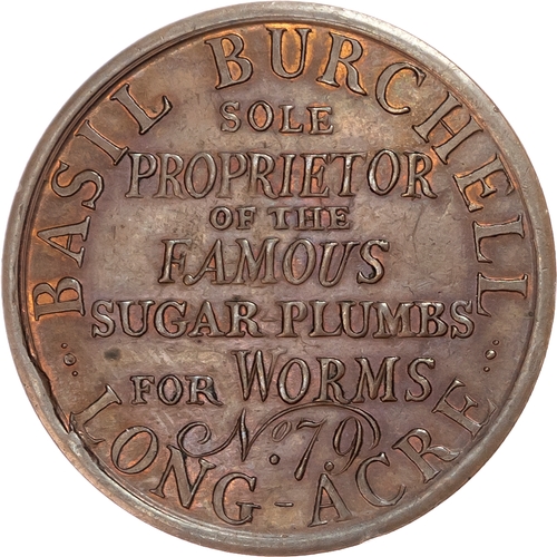 1070 - London - Longacre, Basil Burchell (medicine seller) Advertising Halfpenny undated, as last, copper a... 