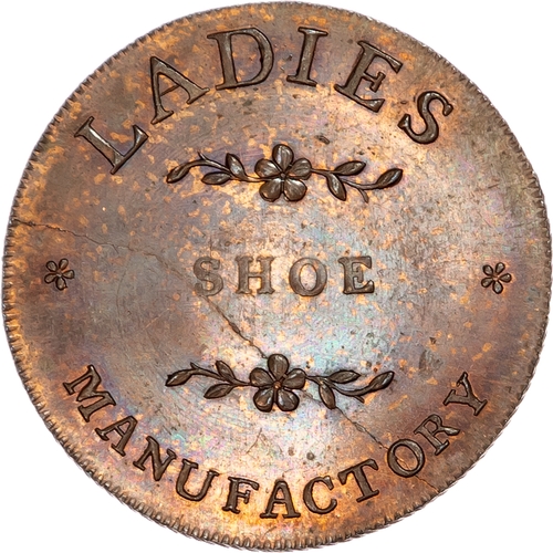 1071 - London – Jermyn Street, John Carter (ladies’ shoe-maker) Halfpenny undated, Ladies high heeled shoe,... 