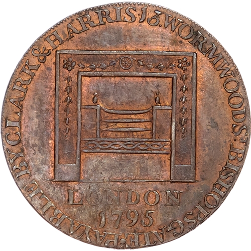 1075 - London – Bishopsgate, John Clark & Samuel Harris (braziers and ironmongers) Halfpenny 1795, Bust of ... 