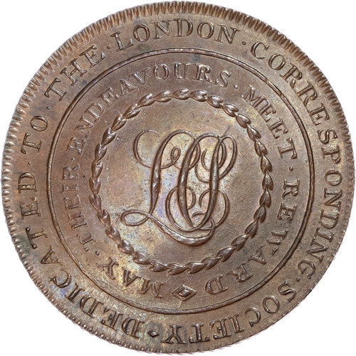 1078 - London – Piccadilly, London Corresponding Soc. Halfpenny 1796, Pitt hanging, pole with liberty cap, ... 