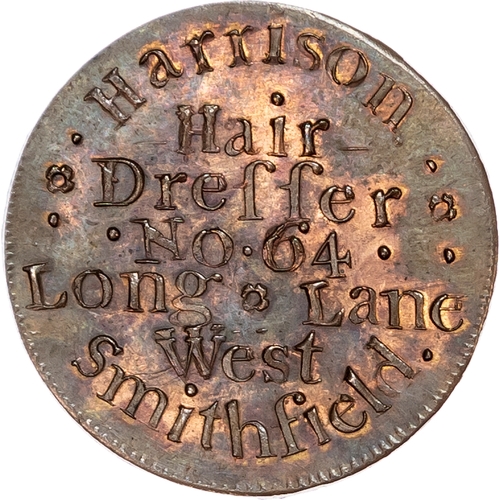 1090 - London - Smithfield, Denton’s Harrison (dentist, hairdresser, and blood-letter) Farthing 1797, Two m... 