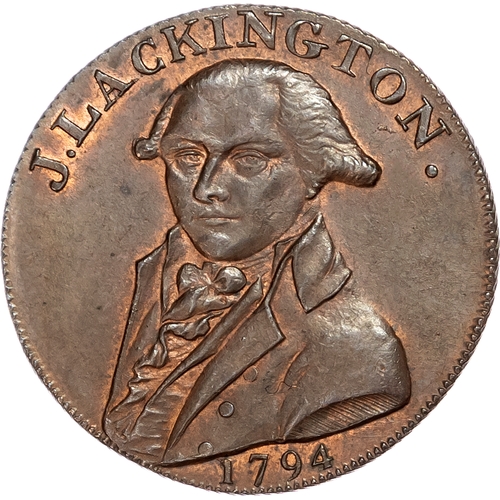 1124 - London – Moorfields & Finsbury Sq., James Lackington & James Allen (booksellers) Halfpenny 1794,
Lac... 