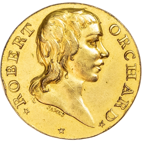 1146 - London - Soho, Robert Orchard gilt uniface obverse trial Halfpenny, 1795, his bare bust right, rev.
... 