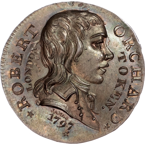 1147 - London - Soho, Robert Orchard Halfpenny 1795, his bare bust right, rev. Arms of the City of London
i... 