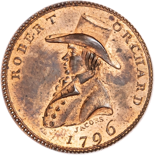 1155 - London - Soho, Robert Orchard Farthing 1796, Draped bust left of Orchard wearing a hat, rev. RO
cyph... 