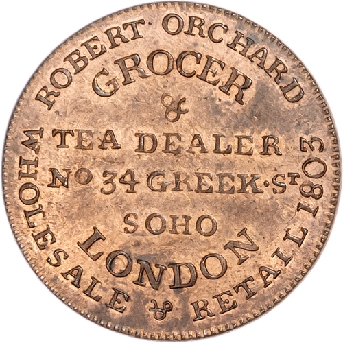 1155 - London - Soho, Robert Orchard Farthing 1796, Draped bust left of Orchard wearing a hat, rev. RO
cyph... 