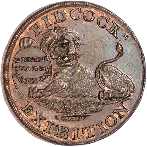 1158 - London - Strand, Gilbert Pidcock (zoo/menagerie owner) Halfpenny undated, Lion holding oval
bearing ... 