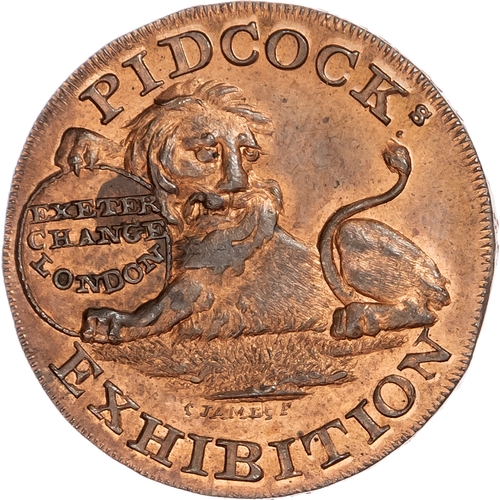 1158 - London - Strand, Gilbert Pidcock (zoo/menagerie owner) Halfpenny undated, Lion holding oval
bearing ... 