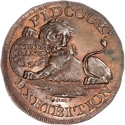 1158 - London - Strand, Gilbert Pidcock (zoo/menagerie owner) Halfpenny undated, Lion holding oval
bearing ... 