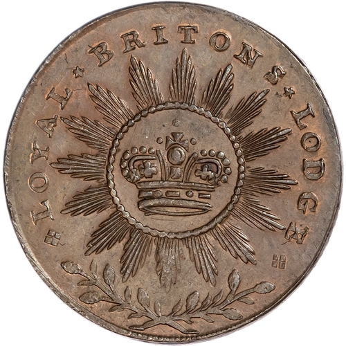 1409 - London, Political Series, Prattent’s Loyal Britons Lodge Halfpenny undated, Cap of Liberty over cabl... 