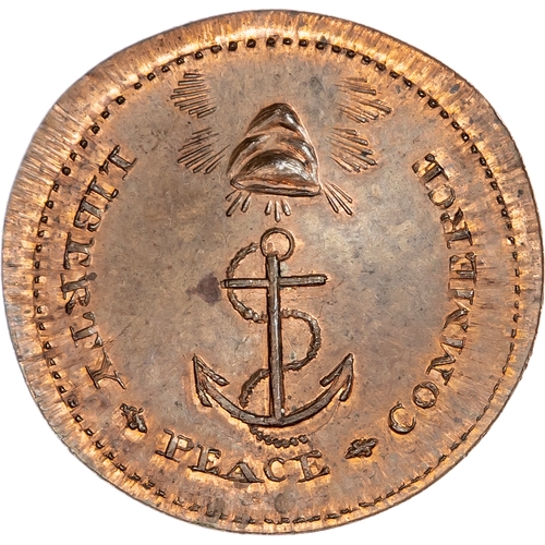 1410 - London, Political Series, Prattent’s Loyal Britons Lodge Halfpenny undated, Cap of Liberty over cabl... 