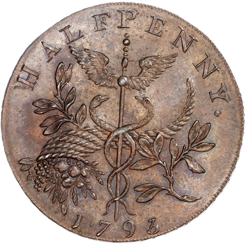 1411 - London, National Series, Isaac Newton Halfpenny 1793, His draped bust left, rev. Caduceus, cornucopi... 