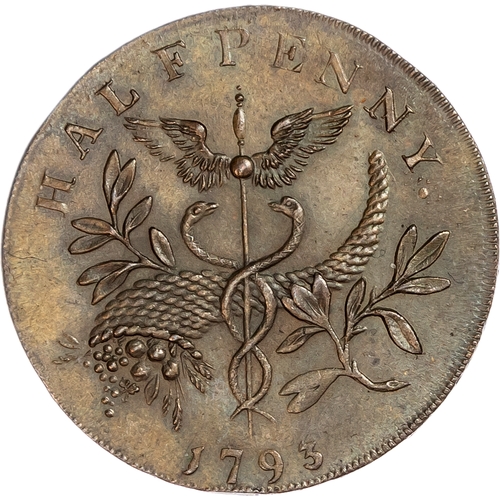 1411 - London, National Series, Isaac Newton Halfpenny 1793, His draped bust left, rev. Caduceus, cornucopi... 