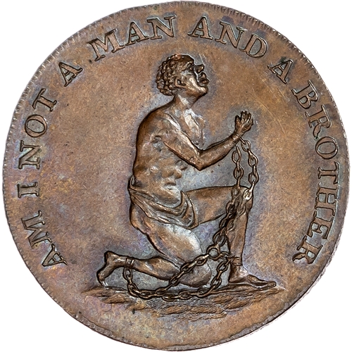 1413 - London, Political Series, William Lutwyche for an Anti-Slavery Society Halfpenny undated, Shackled A... 