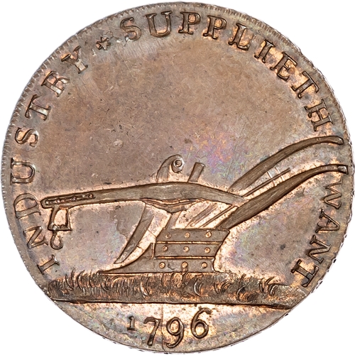 1415 - London Social Series, Lutwyche’s Buck Society Halfpenny 1796, stag walking left, rev. plough, edge P... 