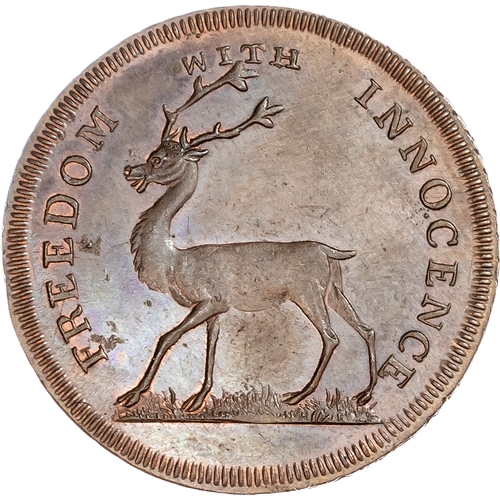 1416 - London Social Series, Lutwyche’s Buck Society Halfpenny 1797, stag walking left, rev. Britannia seat... 