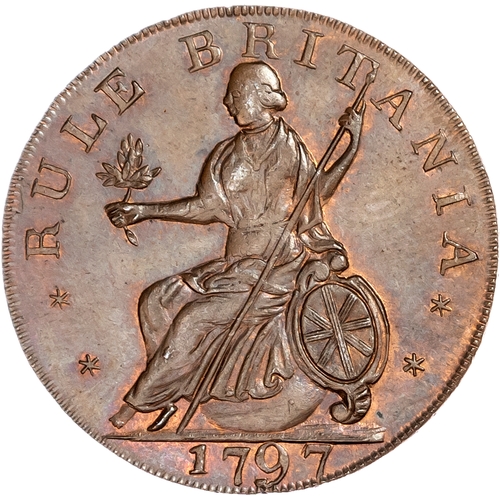 1416 - London Social Series, Lutwyche’s Buck Society Halfpenny 1797, stag walking left, rev. Britannia seat... 