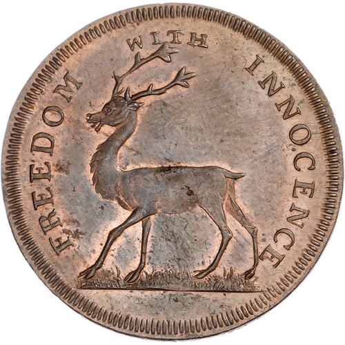 1416 - London Social Series, Lutwyche’s Buck Society Halfpenny 1797, stag walking left, rev. Britannia seat... 