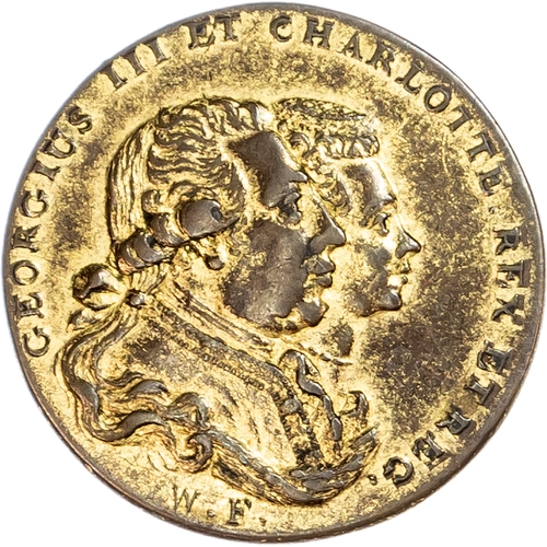 1423 - London, National Series, gilt Farthing 1796, Conjoined busts of George III & Charlotte. KF below, re... 