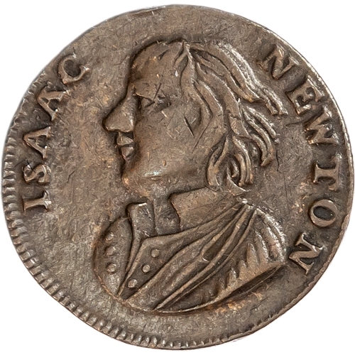 1425 - London, National Series, anonymous, crude Regal Evasion Farthing 1771, Draped bust of Isaac Newton l... 