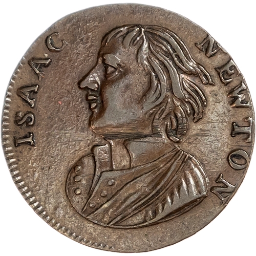 1425 - London, National Series, anonymous, crude Regal Evasion Farthing 1771, Draped bust of Isaac Newton l... 