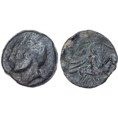 20 - Numidia, Syphax (c. 213-202 BC) AE Unit, 4.86g. Diademed and bearded male head facing left. Rev. Hor... 