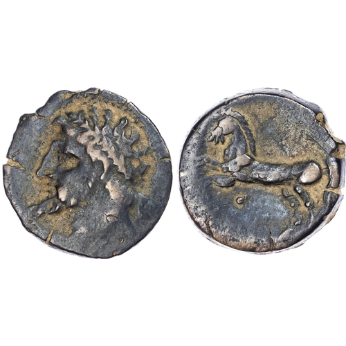 23 - Numidia, Massinissa or Micipsa (c. 203-148 BC or 148-118 BC) AE Unit, 13.68g. Laureate male head fac... 