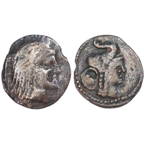 34 - Numidia, Hiarbas (c. 84-82 BC) AE Unit, 4.74g. Bearded male head facing right. Rev. Head of Africa f... 