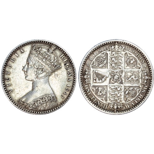 299 - Charles II silver threepence (S 3385), George II silver sixpence 1757 (S 3711), Victoria Godless si... 