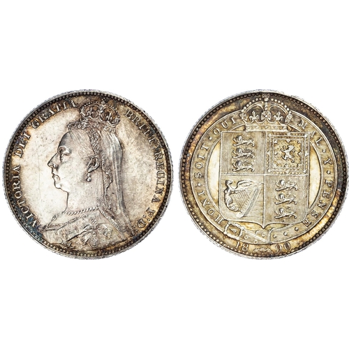 364 - George III silver shilling 1817 (S 3790), Victoria silver crown 1889 (s 3921), shilling 1890 (S 3927... 