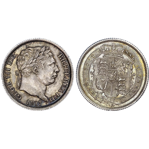 364 - George III silver shilling 1817 (S 3790), Victoria silver crown 1889 (s 3921), shilling 1890 (S 3927... 