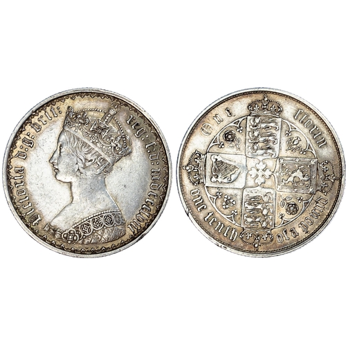 457 - Victoria (1837-1901), Gothic Florin, 1858, Type B1, crowned bust left, WW below bust for engraver Wi... 