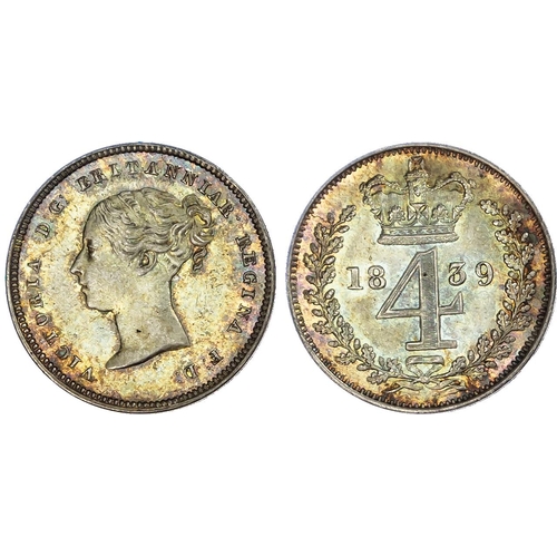 485 - Victoria (1837-1901), Maundy set, 1839, young head left, reverse crowned value within wreath (S.3916... 