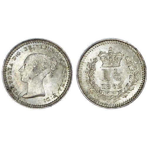 489 - Victoria (1837-1901), Three-Halfpence (2), 1840 and 1862, young head left, reverse crowned value wit... 