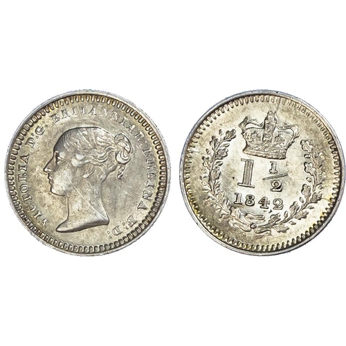 490 - Victoria (1837-1901), Three-Halfpence, 1838, 1839 (2), 1841 and 1842 (1over 1 and 2 over 2) young he... 