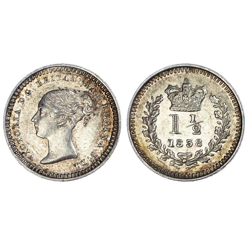 490 - Victoria (1837-1901), Three-Halfpence, 1838, 1839 (2), 1841 and 1842 (1over 1 and 2 over 2) young he... 