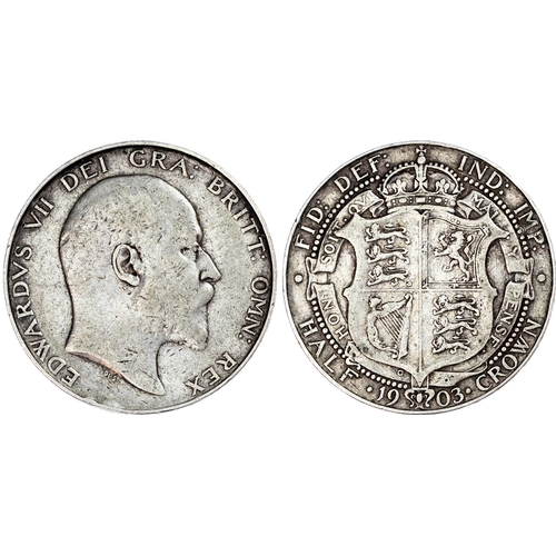 501 - Edward VII (1901-10), Halfcrowns, 1903 and 1904, bare head right, DE S below truncation for designer... 