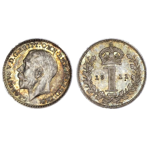 529 - George V (1910-1936), Maundy set, 1911, first coinage [191119], bare head of King left, with raised ... 