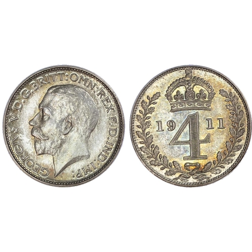 529 - George V (1910-1936), Maundy set, 1911, first coinage [191119], bare head of King left, with raised ... 