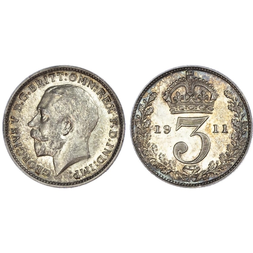 529 - George V (1910-1936), Maundy set, 1911, first coinage [191119], bare head of King left, with raised ... 