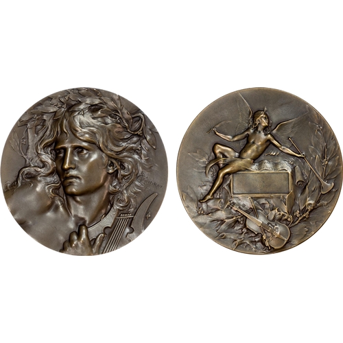 850 - France, Music Prize Medal, Bronze unawarded prize circa 1900 by by Marie Alexandre Lucien Coudray, 6... 