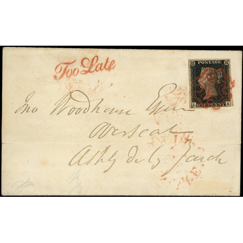 1840 1d Intense black Pl.4. (LA) close to large four margin example ...