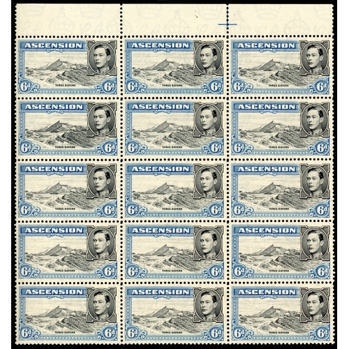 13 - 1944-53 6d perf 13 positional block of fifteen with R5/4 ‘boulder’ flaw, unmounted o.g., light cream... 