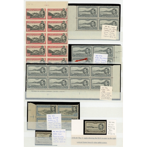 8 - 1938-53 varieties mostly in o.g. blocks, mainly unmounted, with some singles.  Most have some d... 