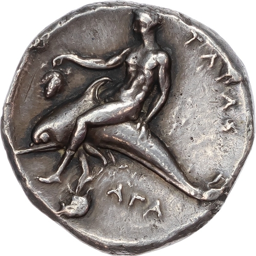 4 - Calabria, Tarentum (c. 320-300 BC) AR Nomos, Philiarchus, Sa-, and Aga-, magistrates 7.74g.