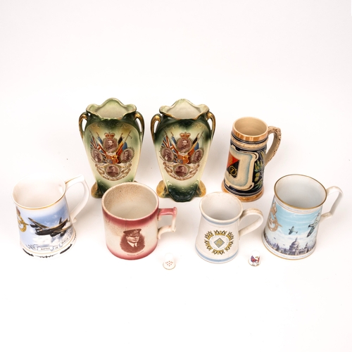 208 - China - collection including RAF commemorative tankard set, cups, condiment boats, thimbles etc.  (1... 