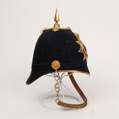 53 - Royal Warwickshire Regiment Officers Blue Cloth Helmet in carrying tin